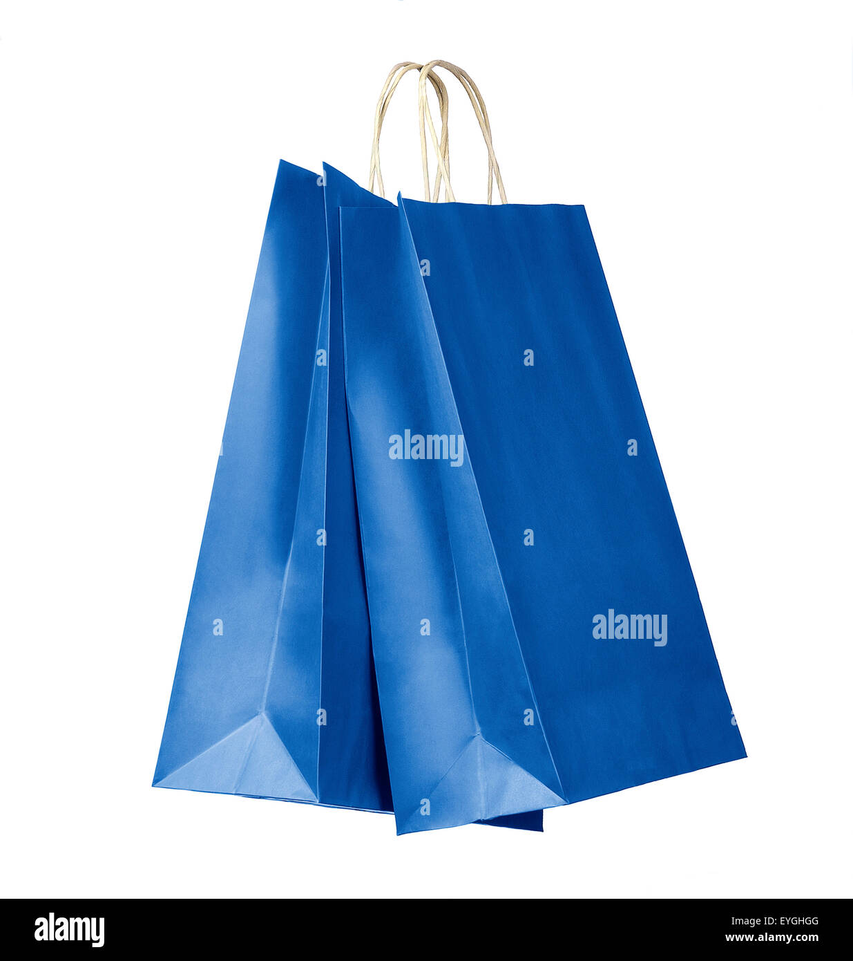 Due borse per lo shopping. Colore blu su sfondo bianco. Tracciato di ritaglio Foto Stock