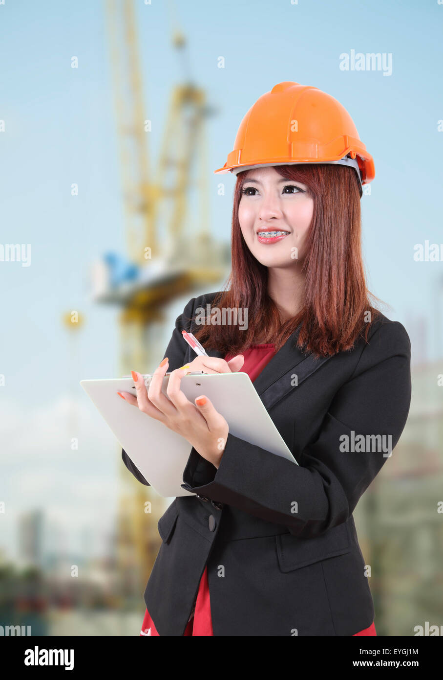 Immagine del ritratto femminile lavoratore di costruzione Foto Stock