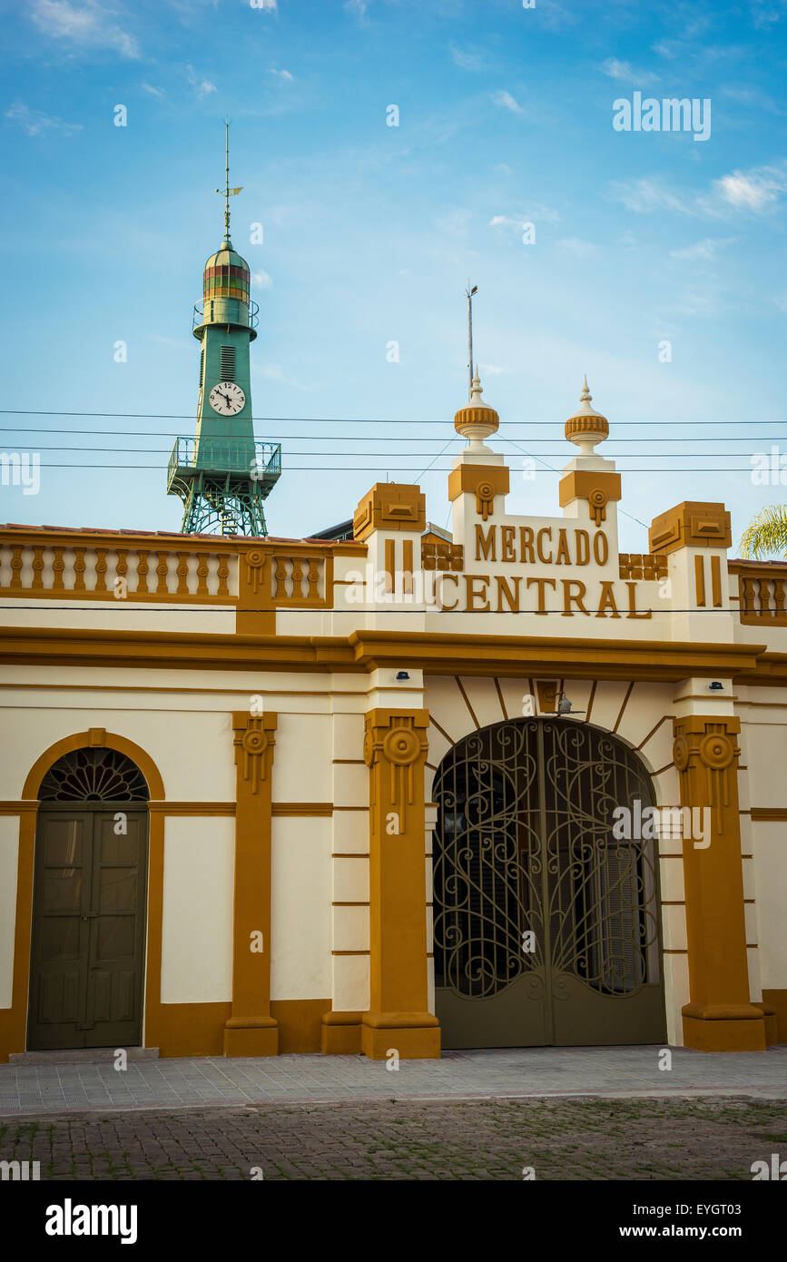 Il Brasile, Rio Grande do Sul, Mercado Publico con torre dell orologio in background; Pelotas Foto Stock