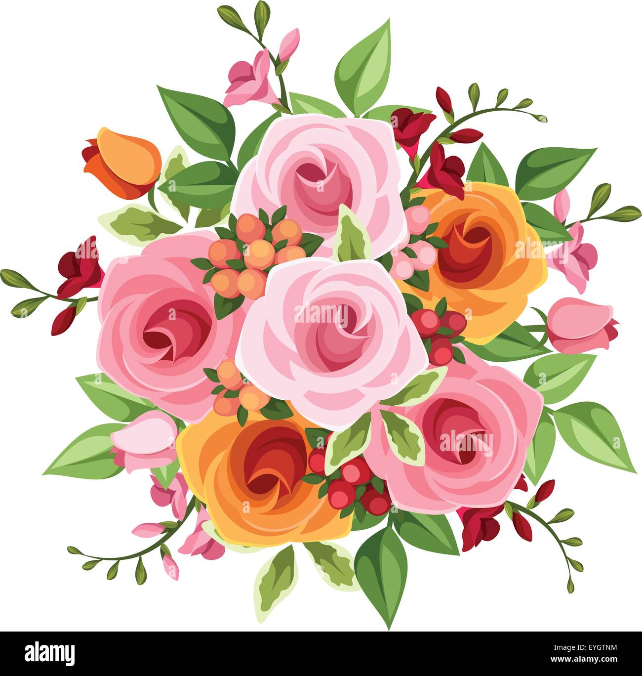 Bouquet di rose e fiori di fresia. illustrazione vettoriale ... Rose e fiori