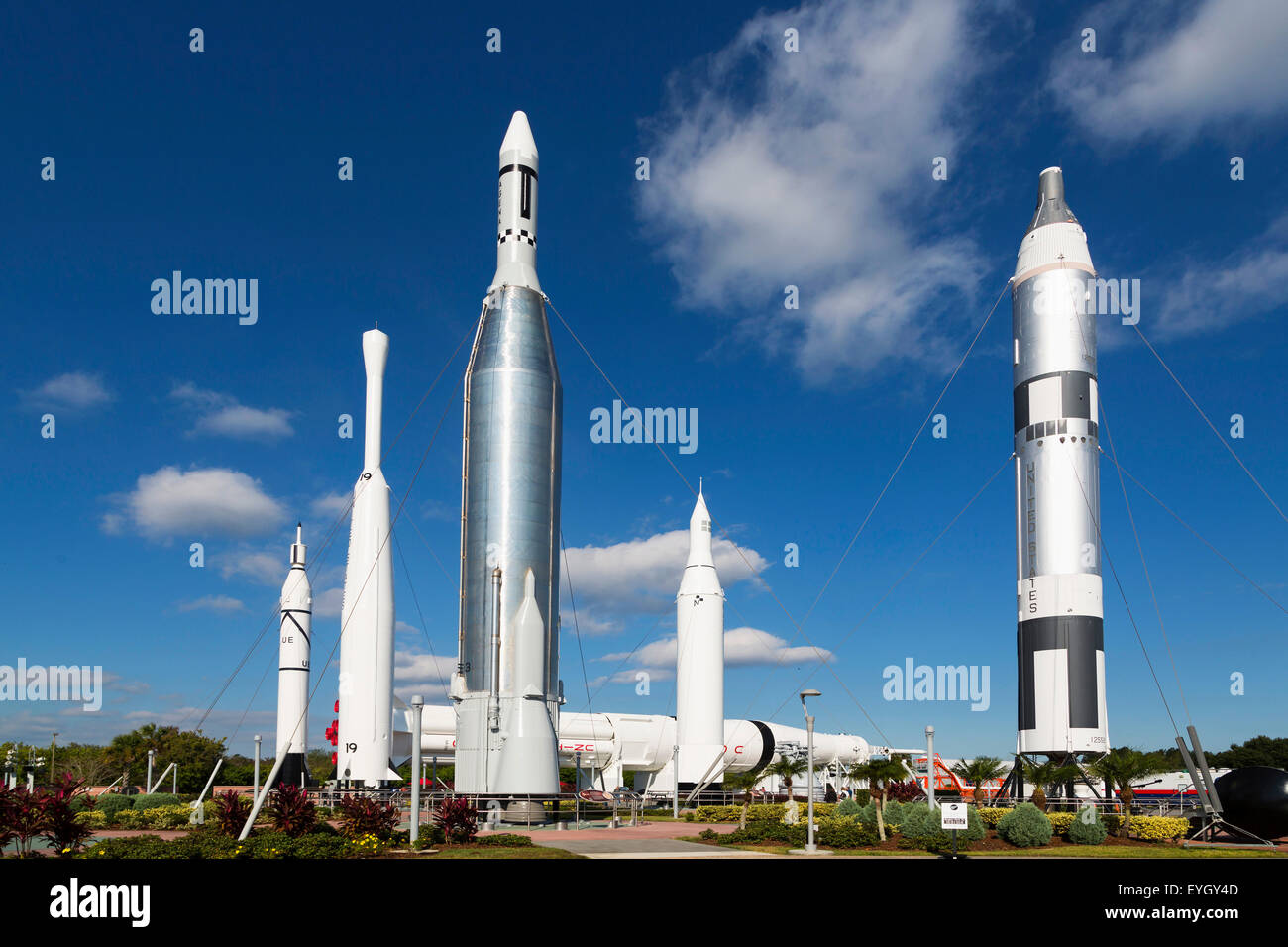 Il Centro Spaziale Kennedy Rocket giardino. Florida Foto Stock