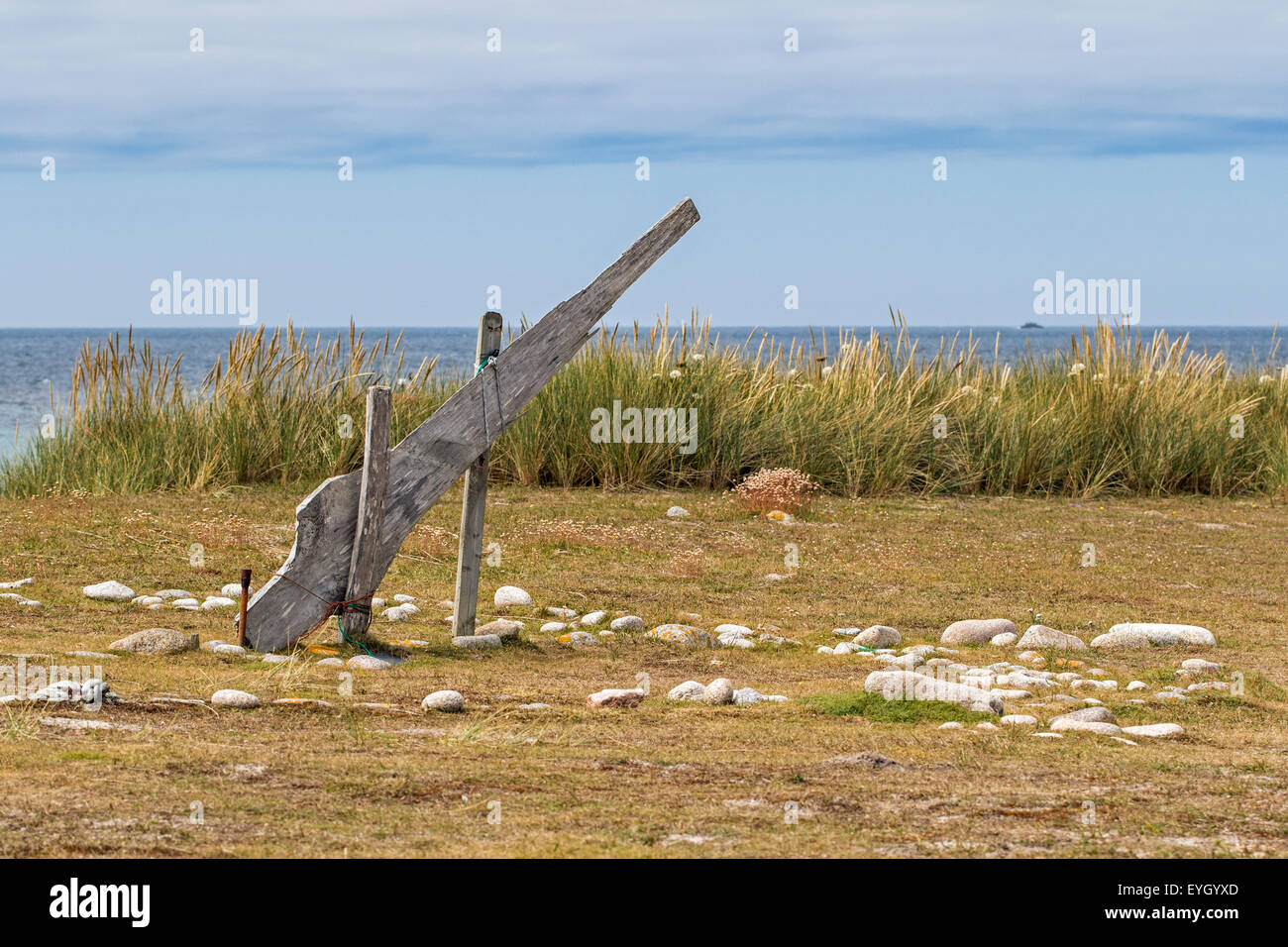 Orologio solare in legno sull'isola di Gugh, isole Scilly, Cornwall Foto Stock