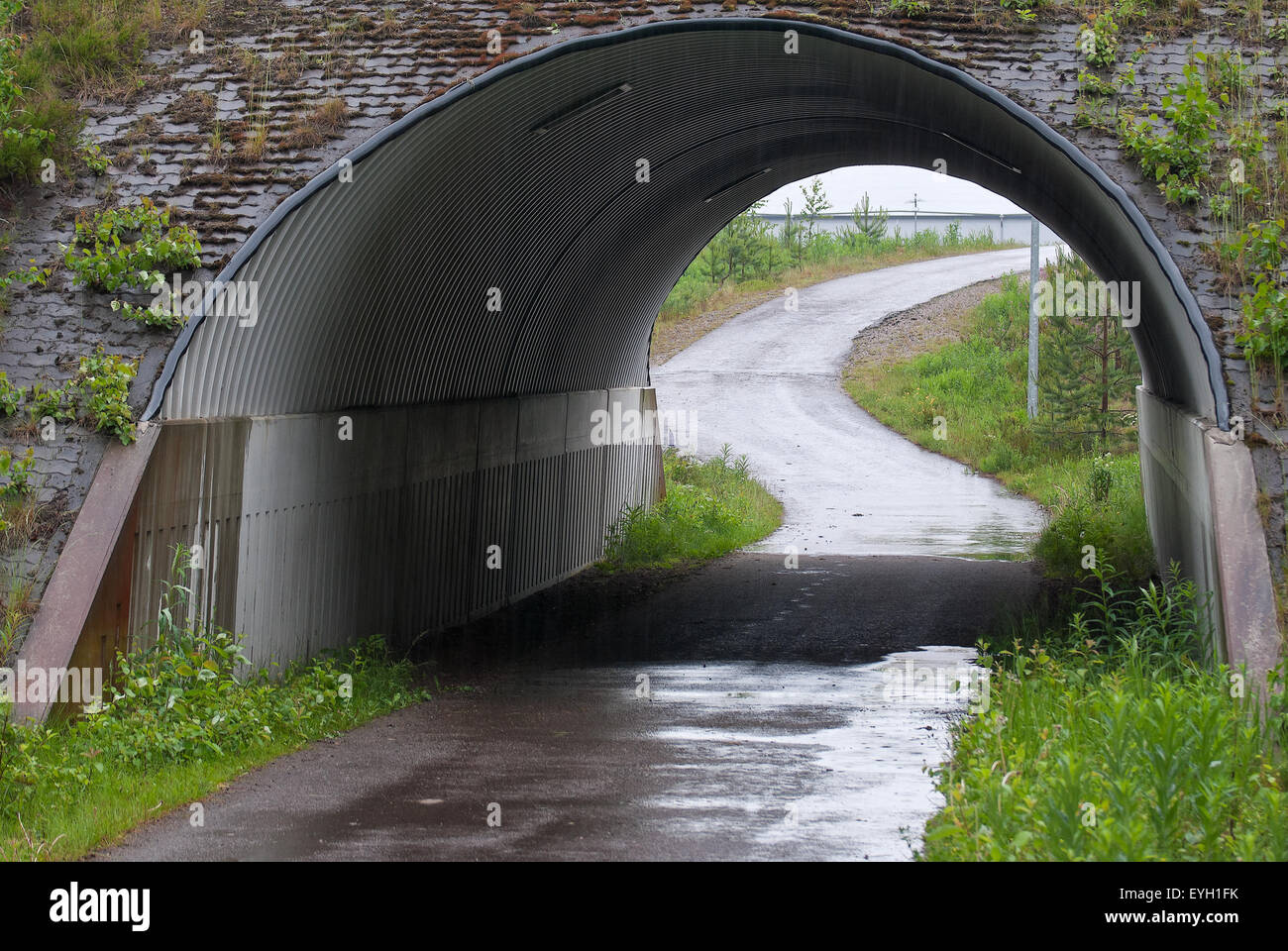 Tunnel per le biciclette e percorso in una piovosa giornata d'estate. Foto Stock