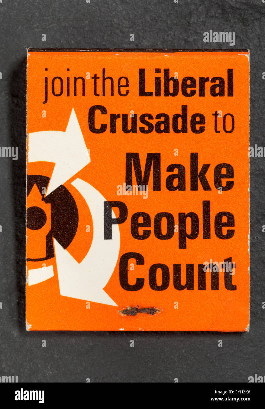 Vintage anni settanta British Matchbook promuovere il partito liberale - 'unirsi alla crociata liberale per rendere le persone contano' Foto Stock