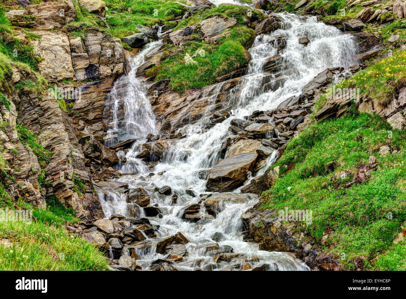 Monte Grossglockner stream (in luglio). Altitudine: 2600m Foto Stock
