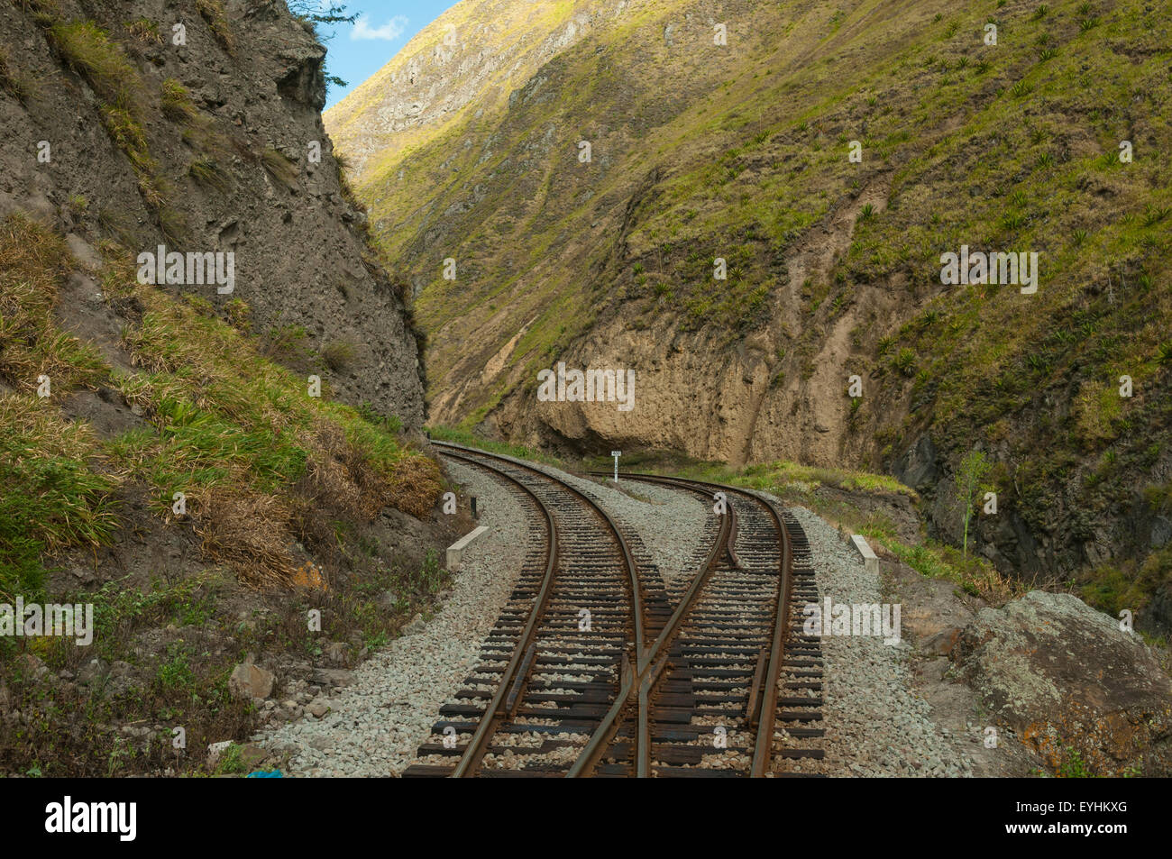 Switchback su Devil's naso treno rotta, Alausi per Sibambe, vicino Riobamba, Ecuador Foto Stock