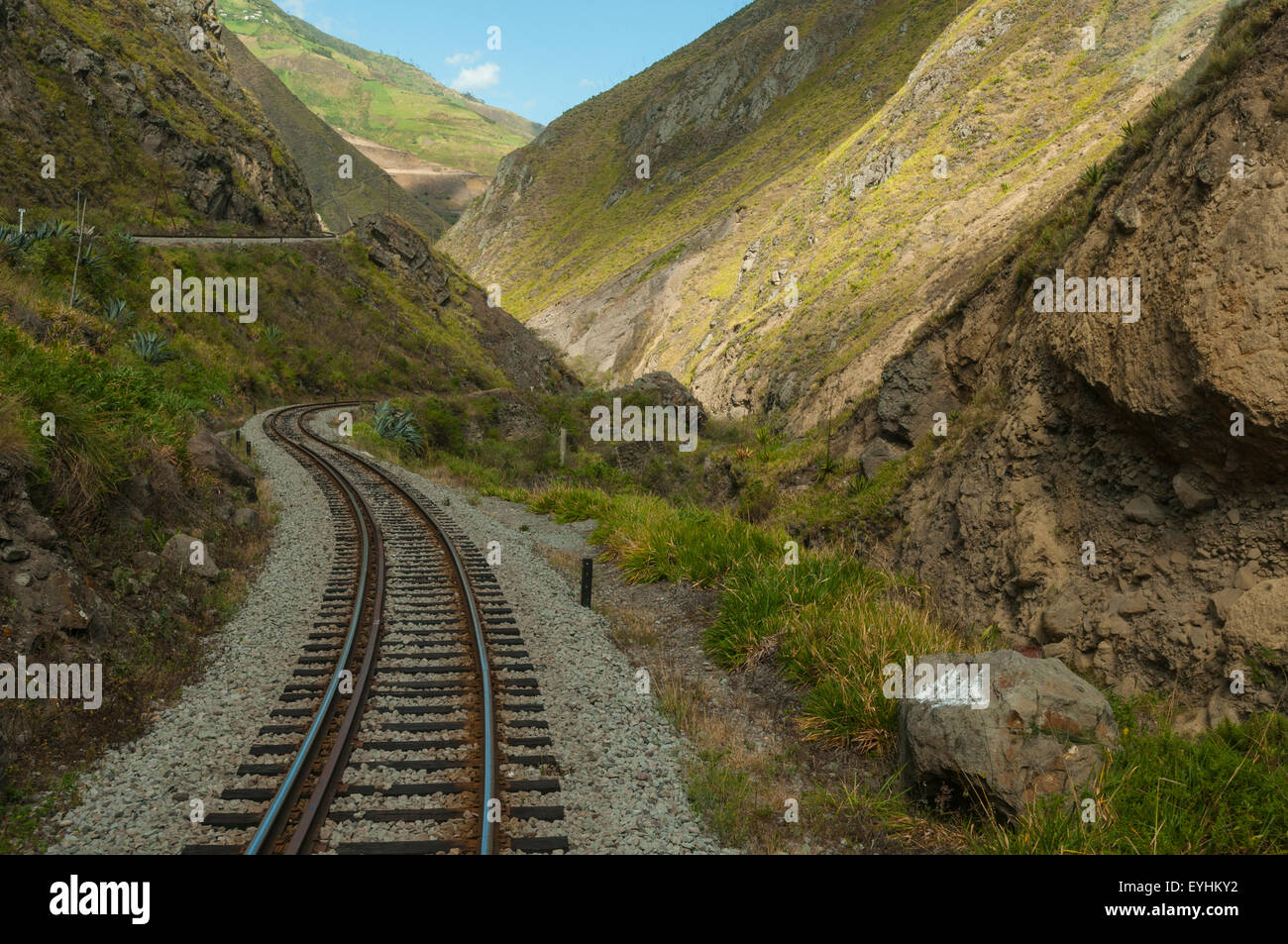 Traccia su Devil's naso treno rotta, Alausi per Sibambe, vicino Riobamba, Ecuador Foto Stock