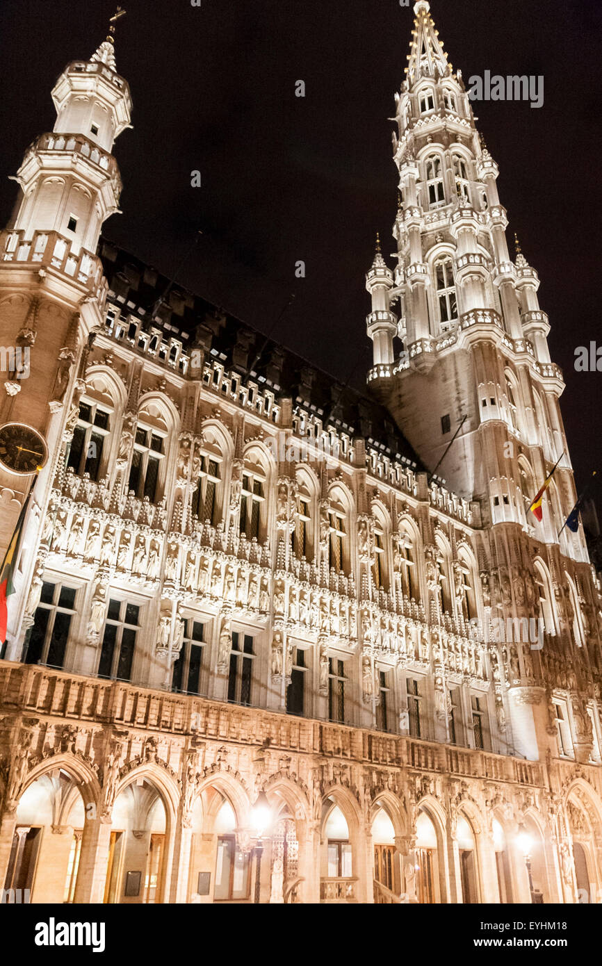 Town Hall sul famoso grande posto nel centro della città di Bruxelles, Belgio Foto Stock