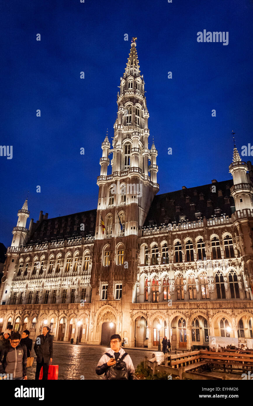 Town Hall sul famoso grande posto nel centro della città di Bruxelles, Belgio Foto Stock