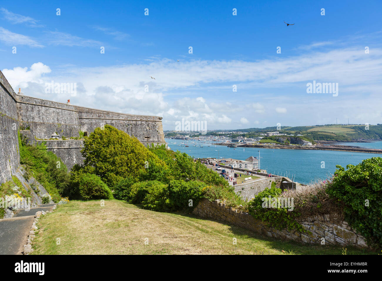La Cittadella Reale e la vista sul suono, Plymouth, Devon, Inghilterra, Regno Unito Foto Stock
