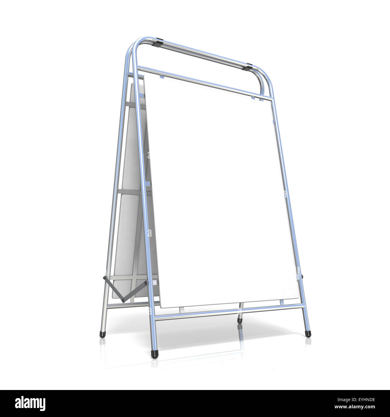 La pubblicità di metallo stand, con copia della scheda di spazio. Vista laterale. 3D illustrazione isolati su sfondo bianco Foto Stock La pubblicità di metallo stand, con copia della scheda di spazio. Vista laterale. 3D illustrazione isolati su sfondo bianco Foto Stock