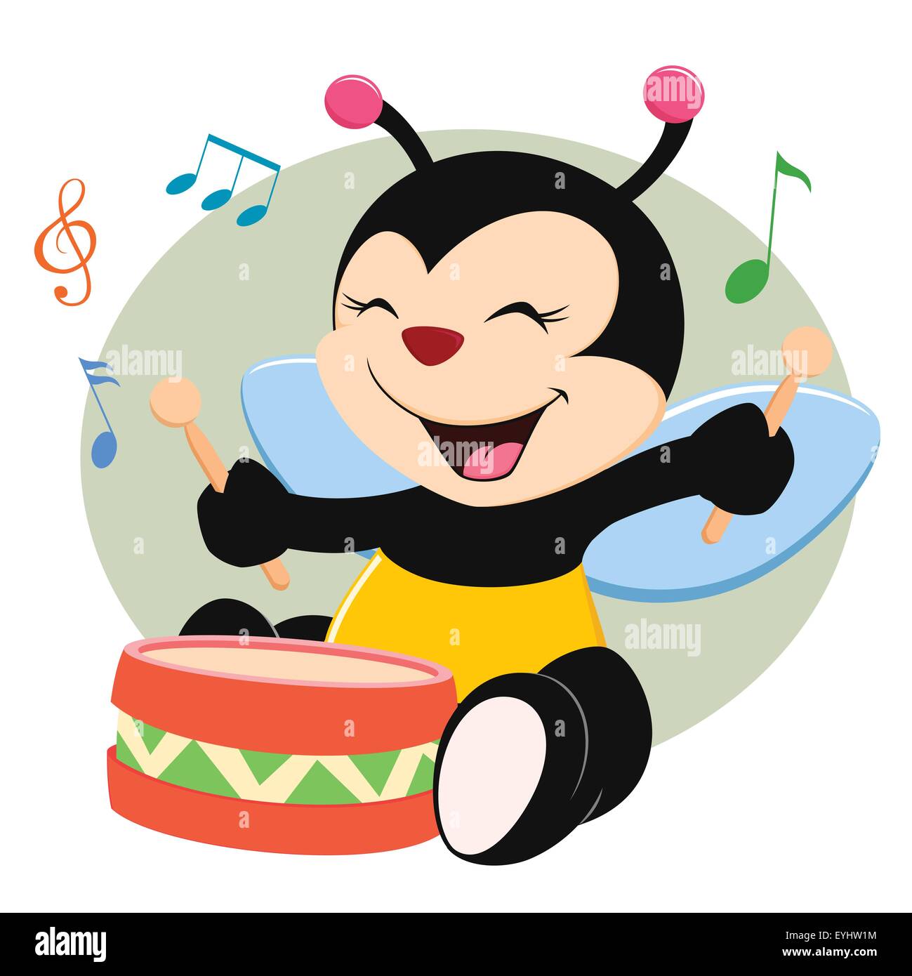 Cartoon baby bee riproduzione di musica Illustrazione Vettoriale