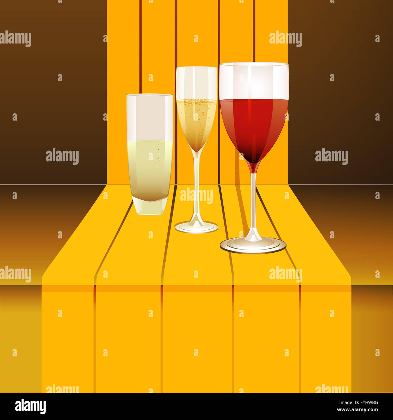 Bicchieri di vino in un 3D sfondo passo Foto Stock