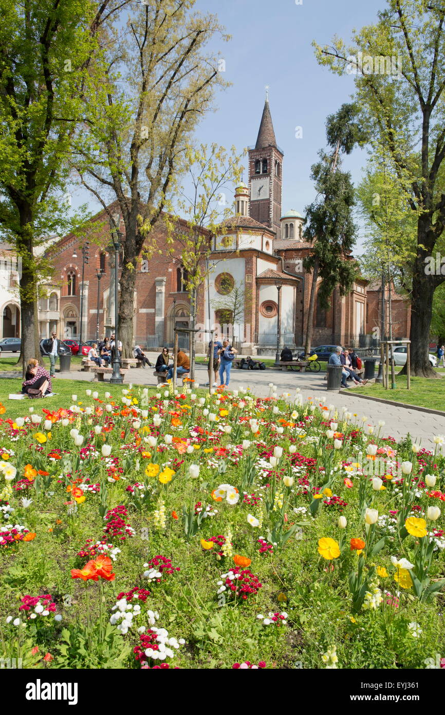 Piazza della Vetra, Parco delle Basiliche Basilica di Sant'Eustorgio, Mailand,Milano, Milano, lombardia, italia Foto Stock