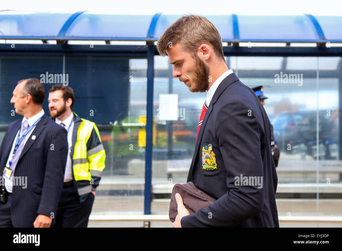 David de Gea arriva con il Manchester United squadra dopo la loro pre-stagione tour degli Stati Uniti. Foto Stock