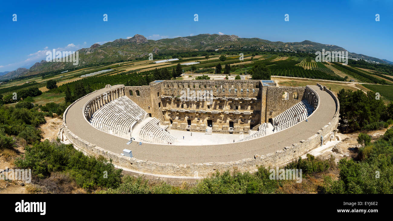 Il teatro romano di Aspendos. Vista panoramica. Foto Stock