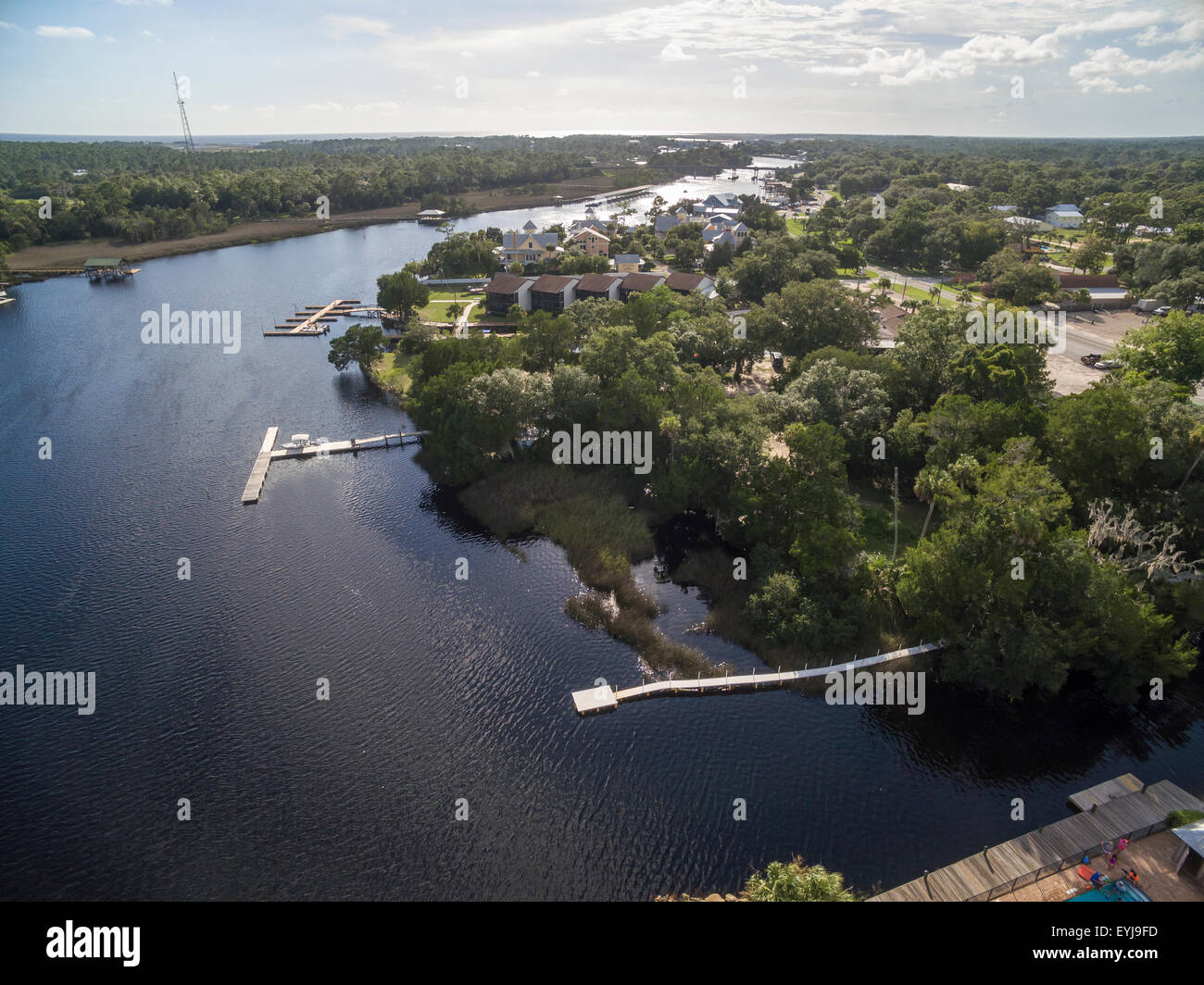 Le proprietà sul fiume Steinhatchee, Florida Foto Stock