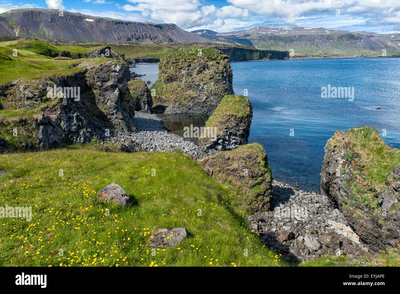 Costa rocciosa a Hellnar, Islanda Foto Stock