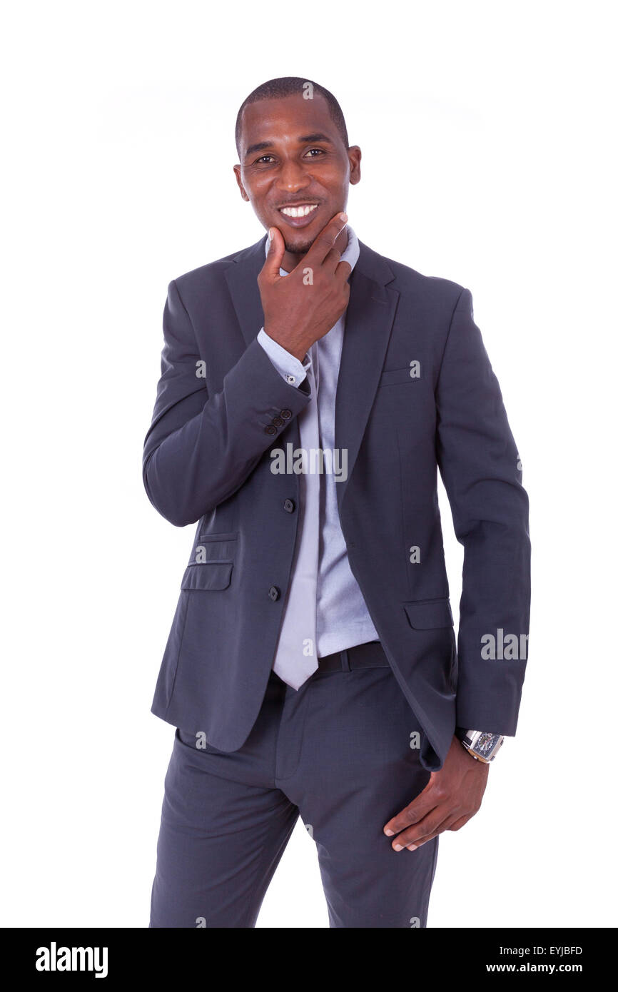African American business man su sfondo bianco - nero di persone Foto Stock