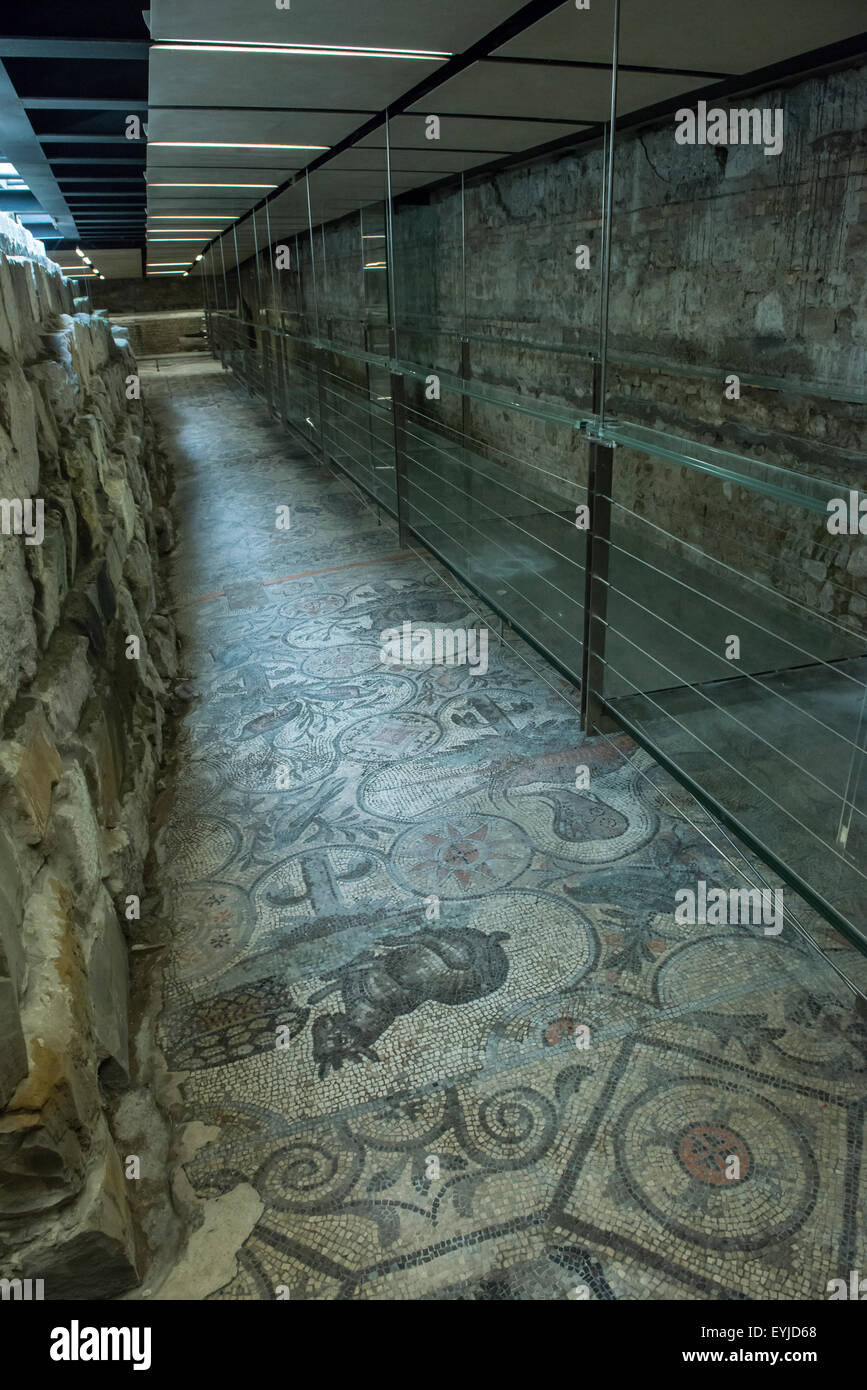 Gli scavi nella cripta della basilica di Aquileia, Italia Foto Stock