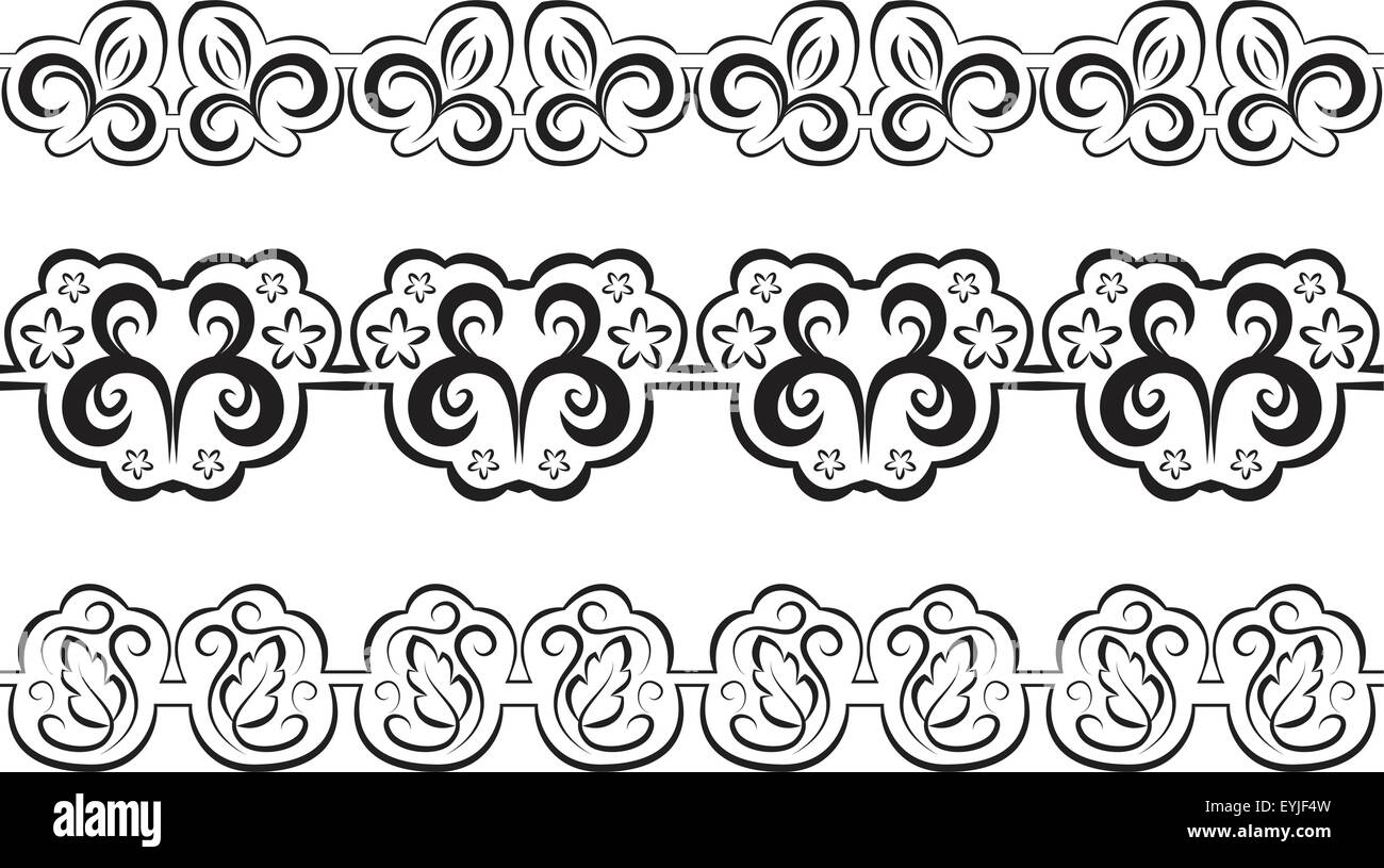 Set di vettore di confine. Nero seamless pattern su un bianco Illustrazione Vettoriale