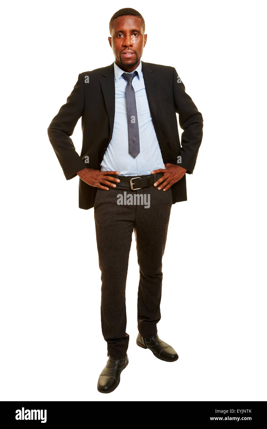 Corpo pieno colpo di black business man in un vestito Foto Stock