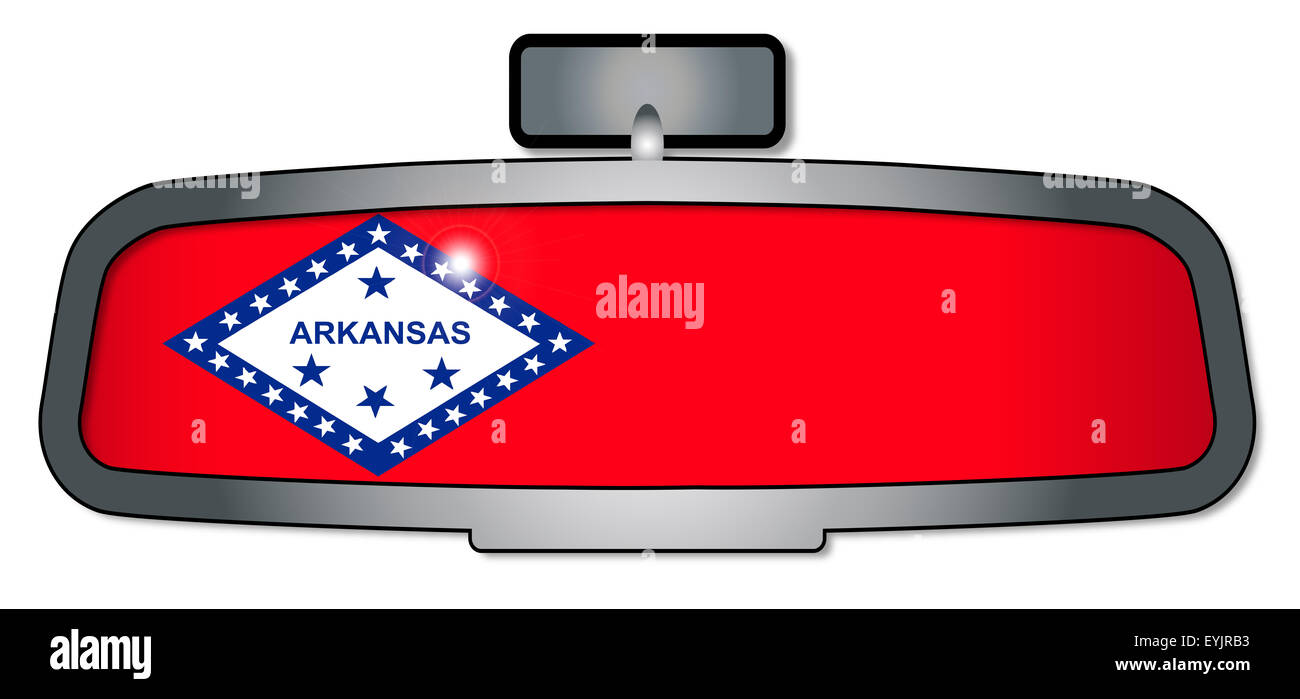 Un veicolo specchio retrovisore con la bandiera dello Stato di Arkansas Foto Stock