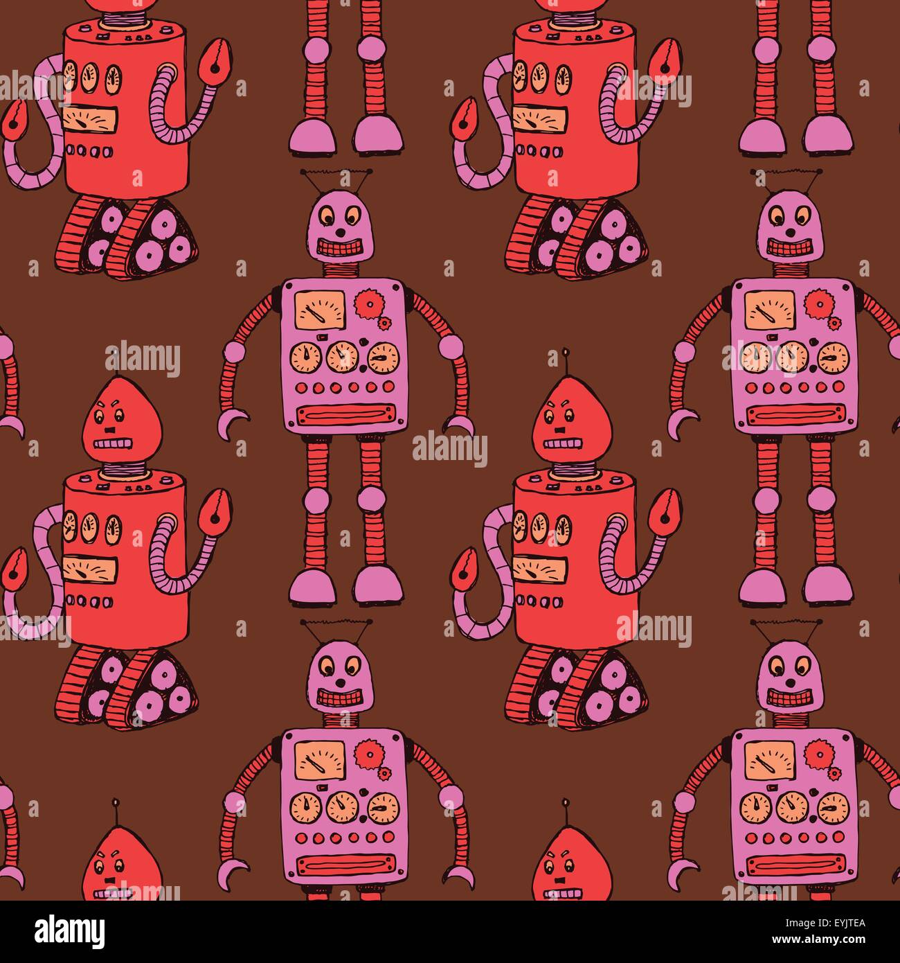Schizzo robot in stile vintage, vettore modello senza giunture Illustrazione Vettoriale