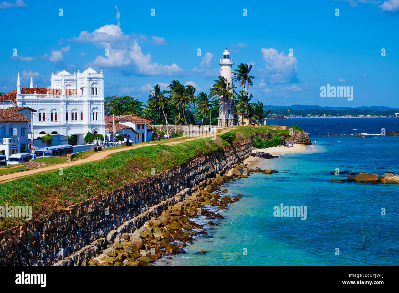 Sri Lanka, della Provincia Meridionale, South Coast Beach, Galle, città vecchia, Fort olandese, sito Patrimonio Mondiale dell'UNESCO, Faro e Meeran Foto Stock
