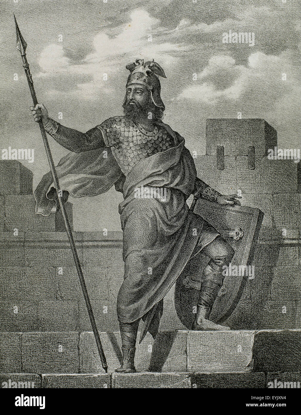 Alfonso II d'Aragona chiamato Casto (1154-1196). Il re del regno di Aragona. Incisione in Spagna Storia illustrata del XIX secolo. Foto Stock