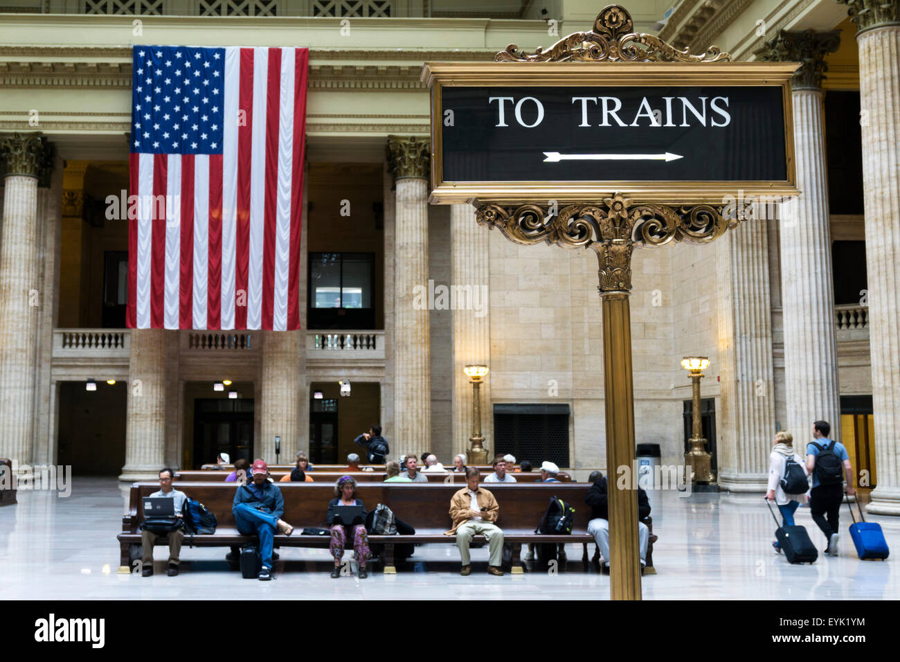 Ai Treni segno a Chicago Union Station. Foto Stock