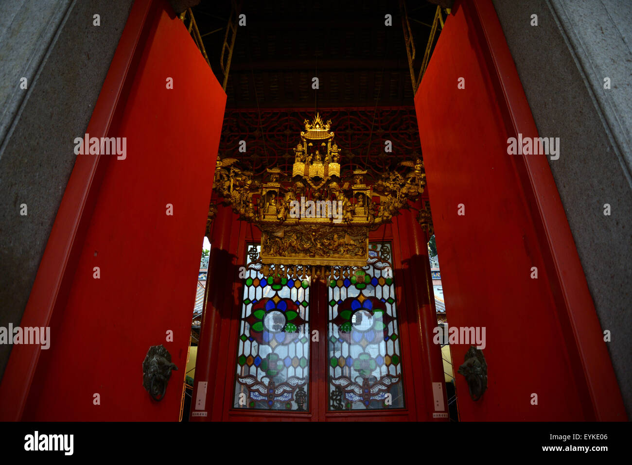 Ingresso Guan Di tempio in Chinatown, Kuala Lumpur, Malesia. Foto Stock