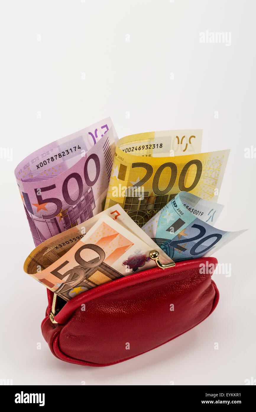 Portamonete, banconote, 20 le banconote in euro, 50 le banconote in euro,  200 banconote in euro, 500 banconote in euro Foto stock - Alamy