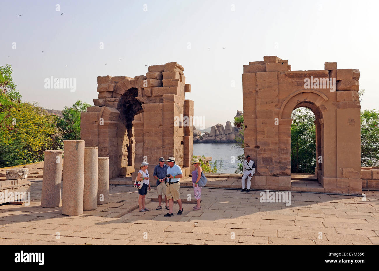 Layout del Tempio di Philae, prima che le inondazioni del Nilo e salvato sul Nilo isola Agilkia ricostruito, Foto Stock