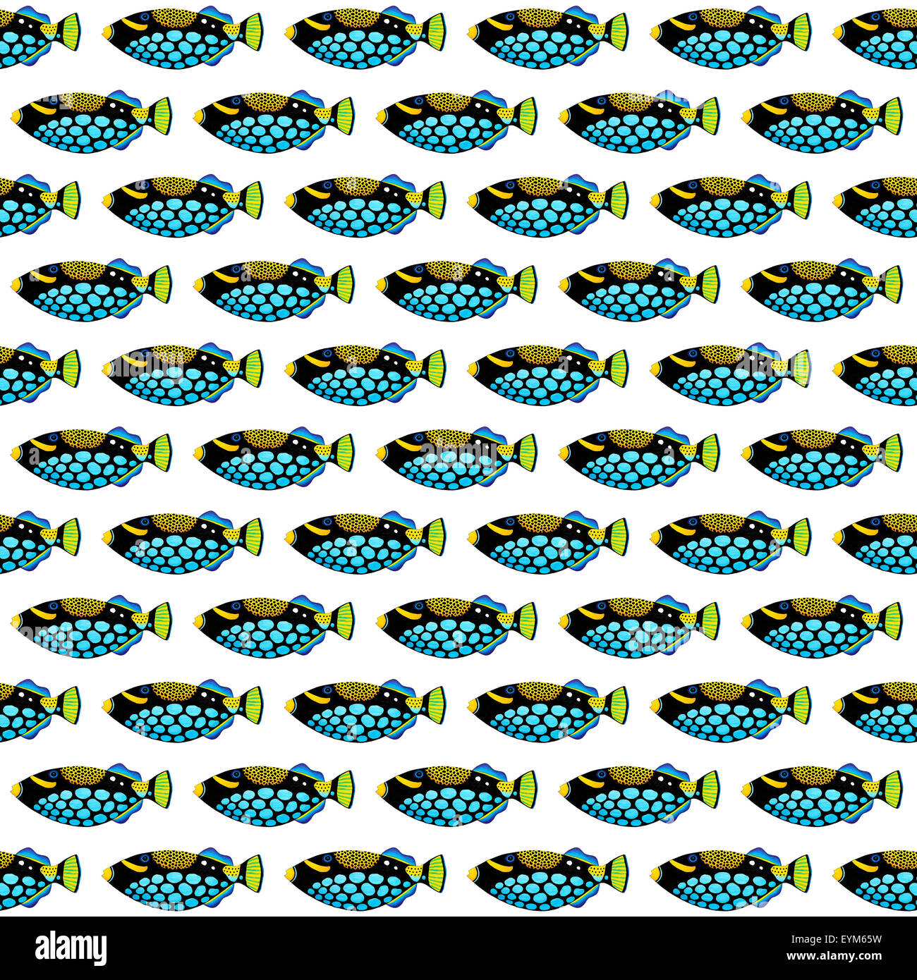 Il pagliaccio pesci balestra originale pittura acrilica isolati su sfondo bianco Foto Stock