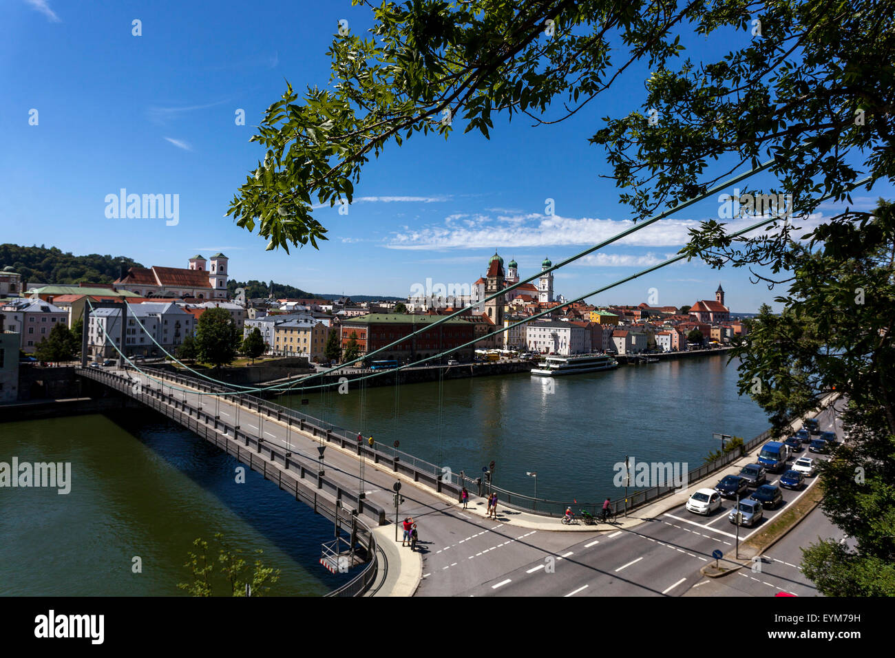 Luitpoldbrücke, il ponte sopra il Passau Danubio Passau Germania Baviera Foto Stock