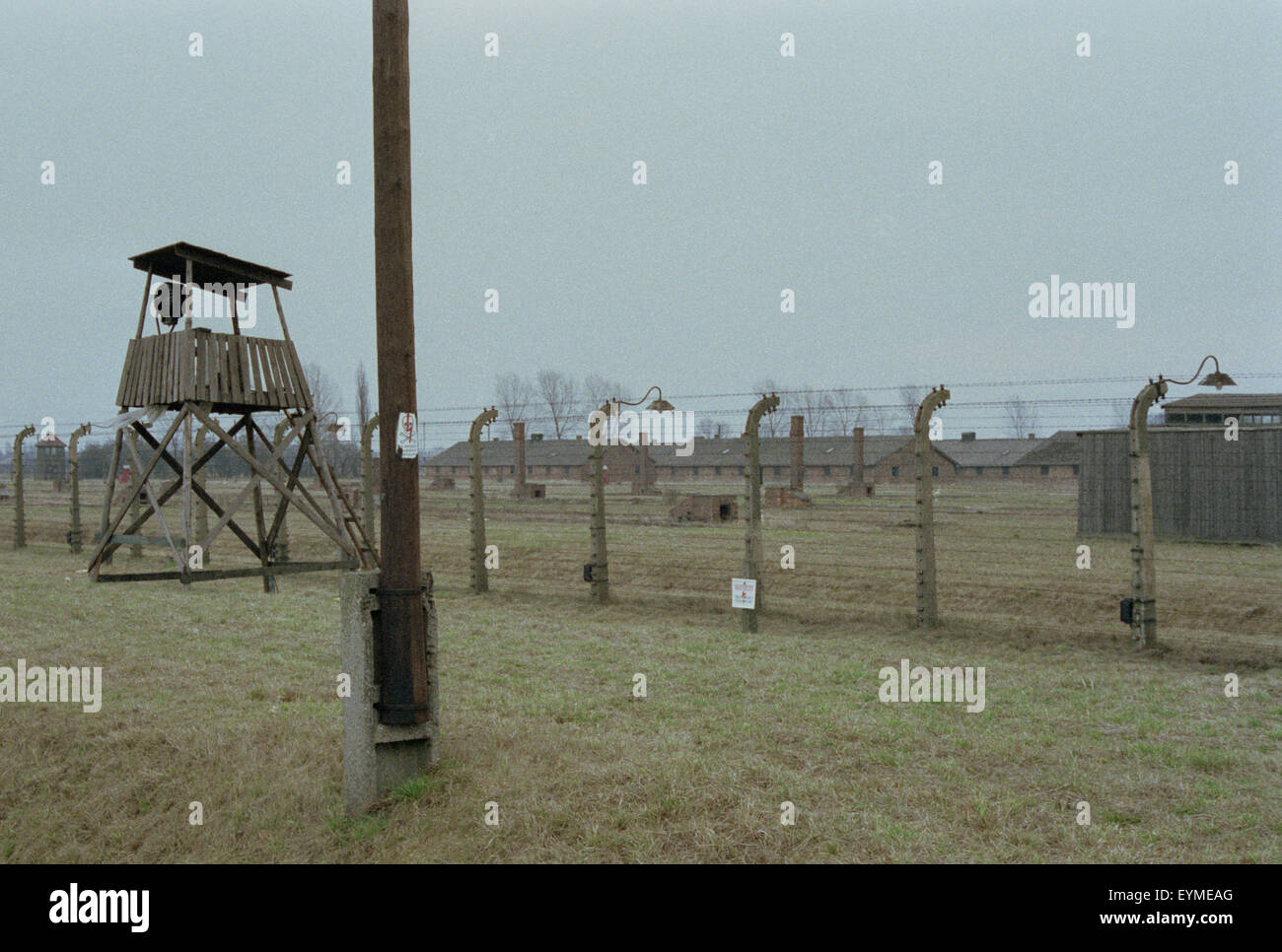 Torre di guardia Auschwitz Birkenau Foto Stock