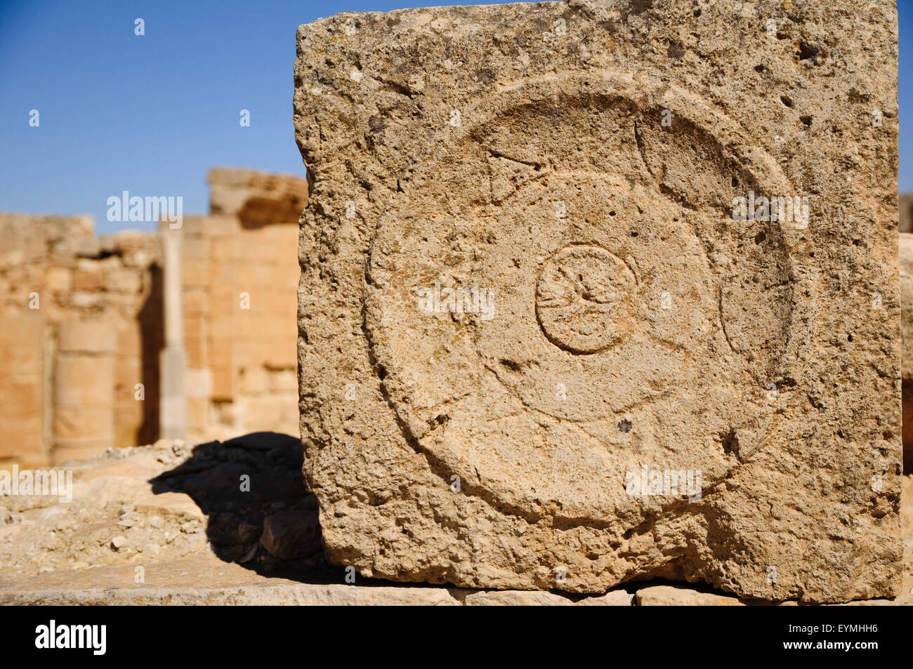 Il bassorilievo Nilo Chiesa, scavo archeologico Mamshit, Mamshit, il Parco Nazionale del Negev, Israele Foto Stock