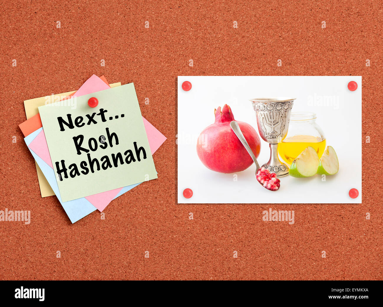 Bacheca di sughero con la festa ebraica - Rosh Hashanah tema correlato Foto Stock