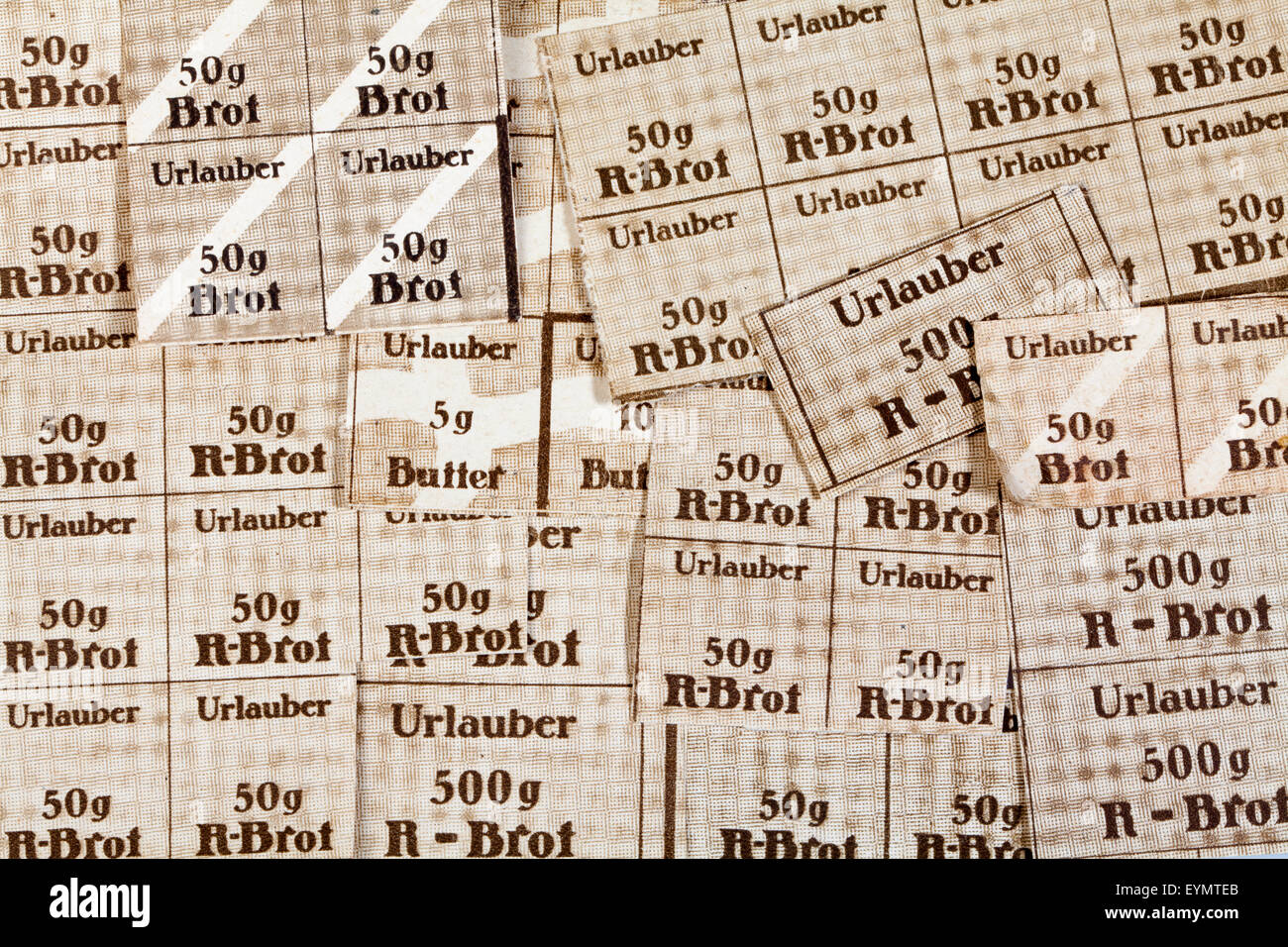 Post-guerra tessere di razionamento per acquistare prodotti per la nutrizione, 1950, Renania settentrionale-Vestfalia, nella Repubblica federale di Germania, Europa Foto Stock