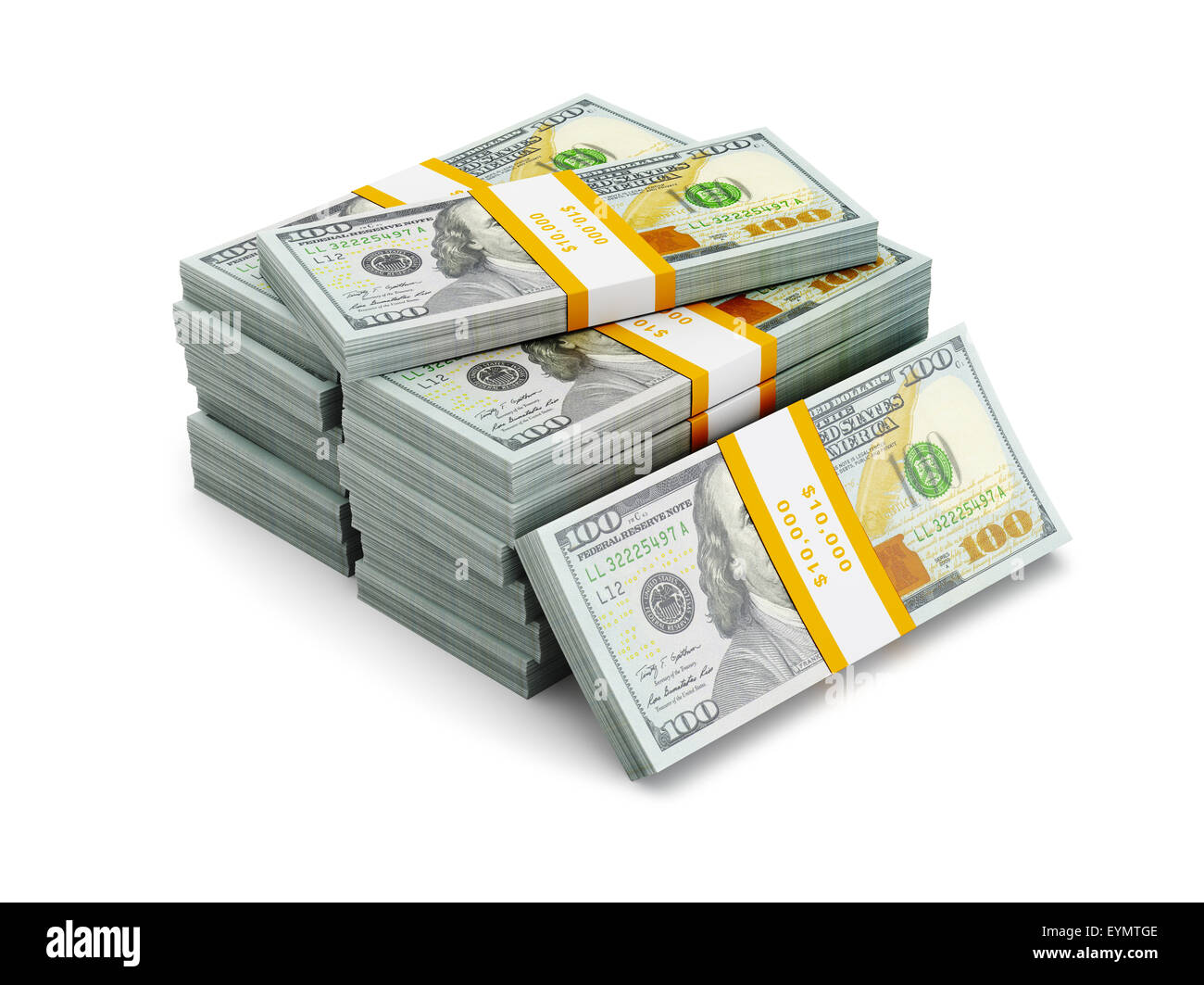 Azienda creativa finanza fare soldi concetto - stack di nuovo nuovo 100 dollari US 2013 edition banconote (fatture) pacchi isolato Foto Stock