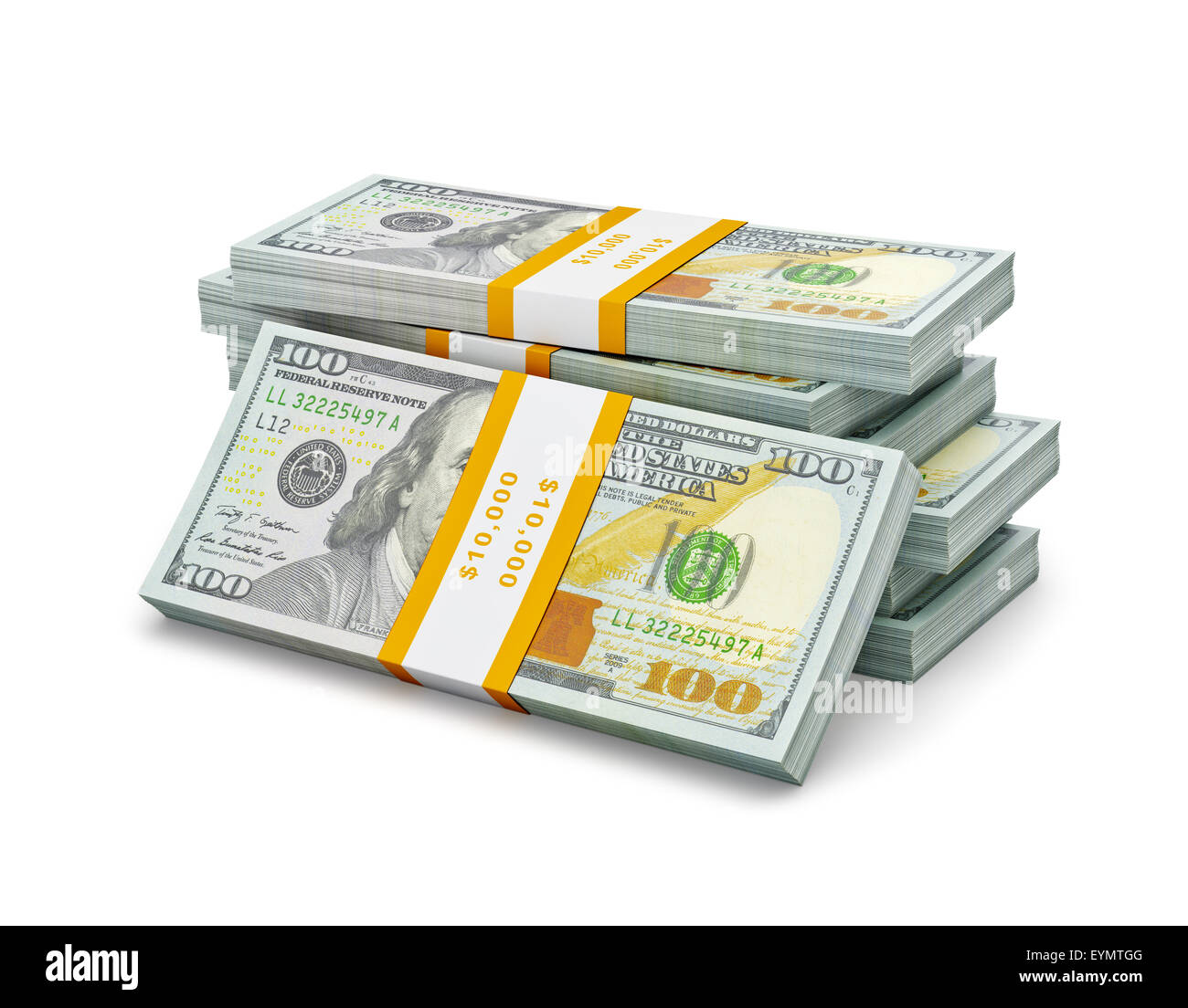 Azienda creativa finanza fare soldi concetto - stack di nuovo nuovo 100 dollari US 2013 edition banconote (fatture) pacchi isolato Foto Stock