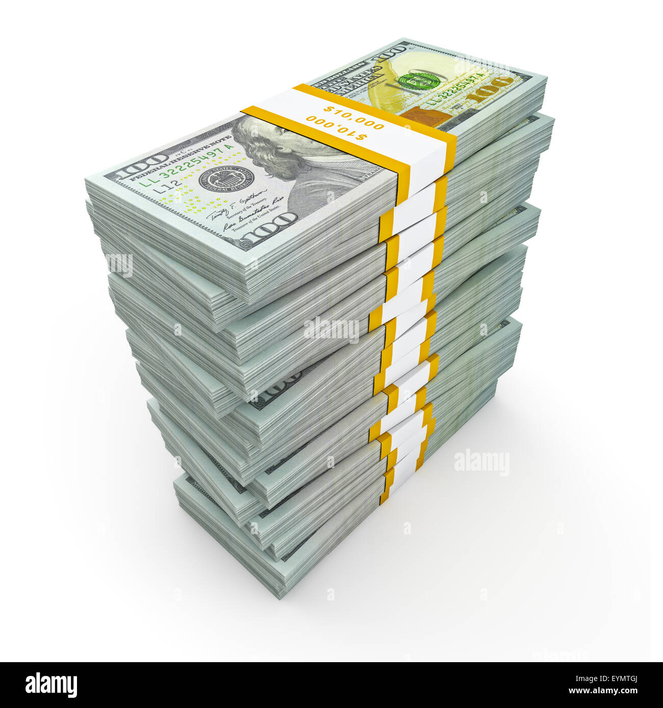 Azienda creativa finanza fare soldi concetto - stack di nuovo nuovo 100 dollari US 2013 edition banconote (fatture) pacchi isolato Foto Stock