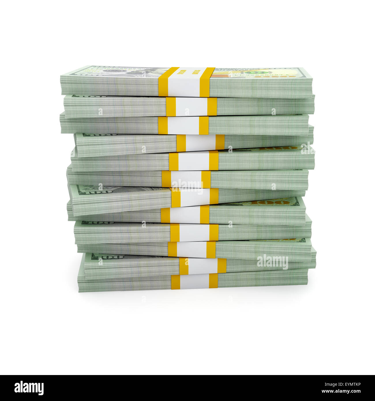 Azienda creativa finanza fare soldi concetto - stack di nuovo 100 dollari US 2013 edition banconote bundle bollette isolati su whi Foto Stock