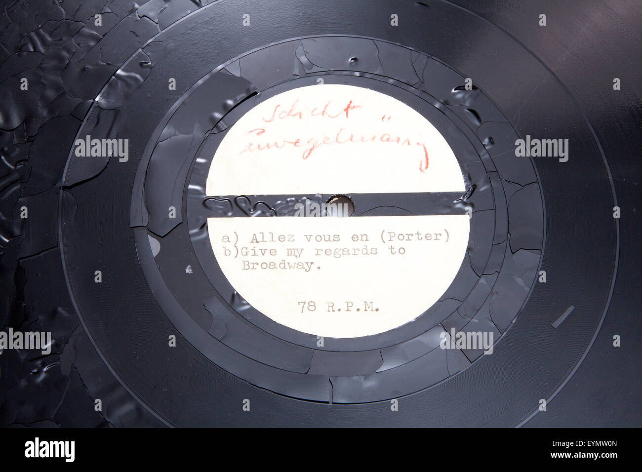 Il vecchio record di shellac, presto la pressione del campione Foto Stock