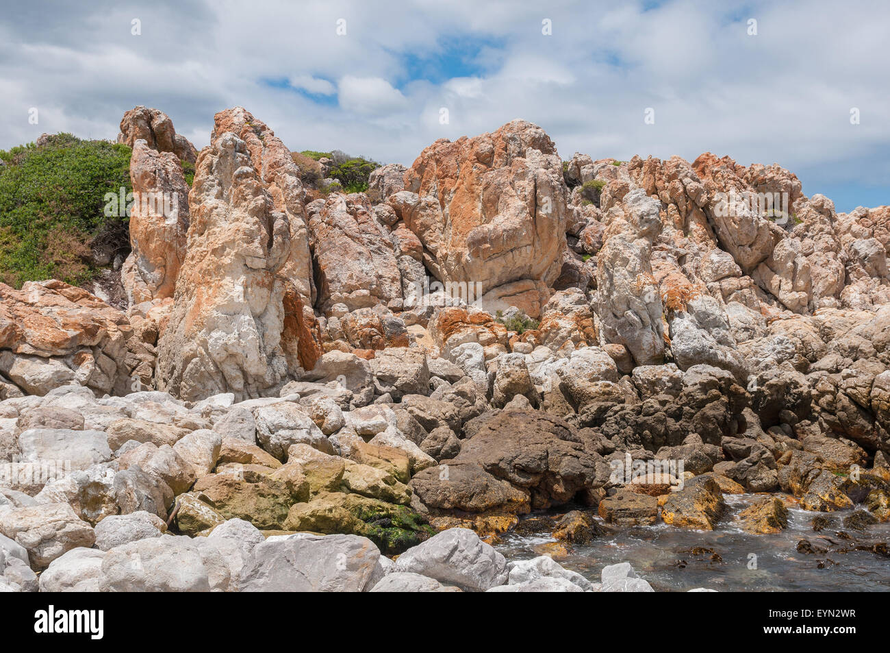 Multi-color rocce al porto di Kleinmond vicino a Città del Capo, Sud Africa Foto Stock