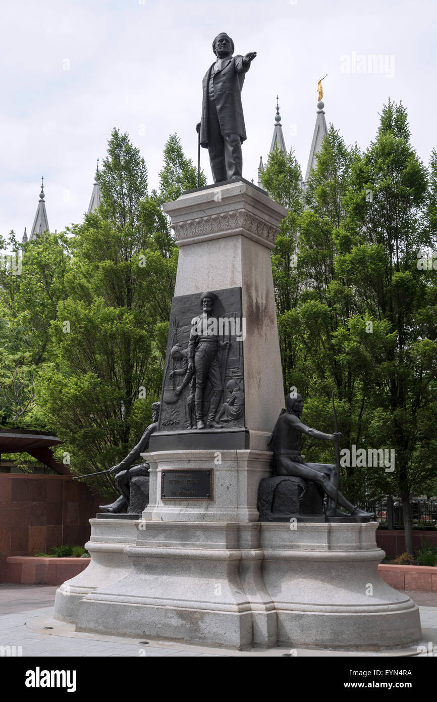 La Brigham Young monumento in Salt Lake City, la capitale e la città più popolosa nello stato dello Utah, Stati Uniti d'America Foto Stock