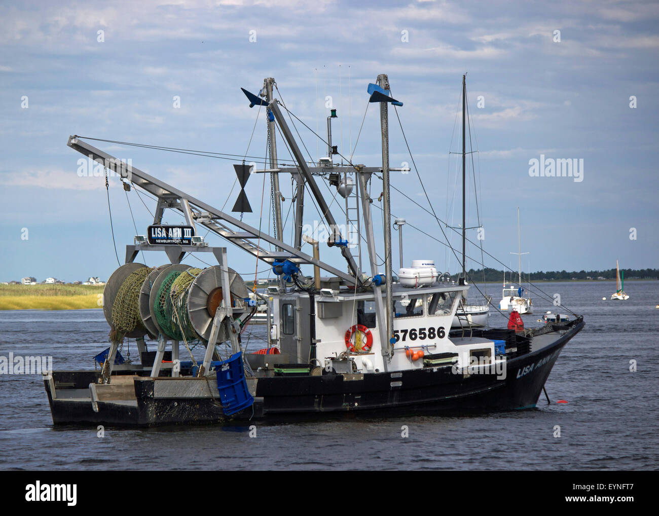 Il Lisa Ann III, un peschereccio in base fuori di Newburyport sul fiume Merrimack in Massachusetts. Foto Stock