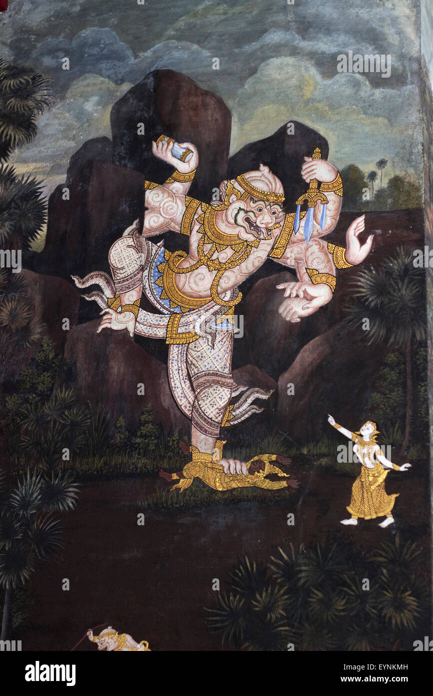 Il mitologico pittura presso il Grand Palace ( Phra Borom Maha Ratcha Wang) a Bangkok in Thailandia una delle destinazioni turistiche Foto Stock