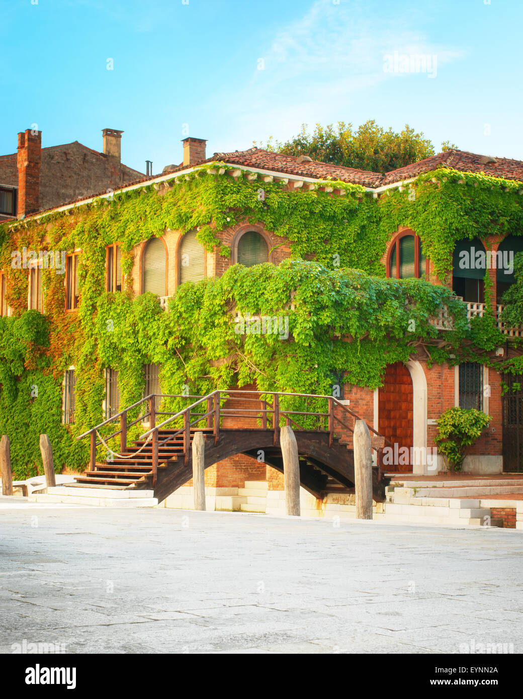 Vecchia casa coperto con foglie di Venezia, Italia. Foto Stock